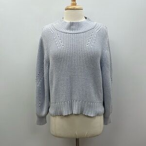 J. Crew Pointelle Mock Neck Chunky Knit Pullover Sweater Minimalist Blue Small